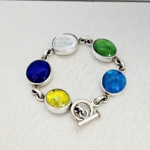 Silpada Rare Sterling Silver Multi Color Oval Glass Link Vintage Bracelet B0797